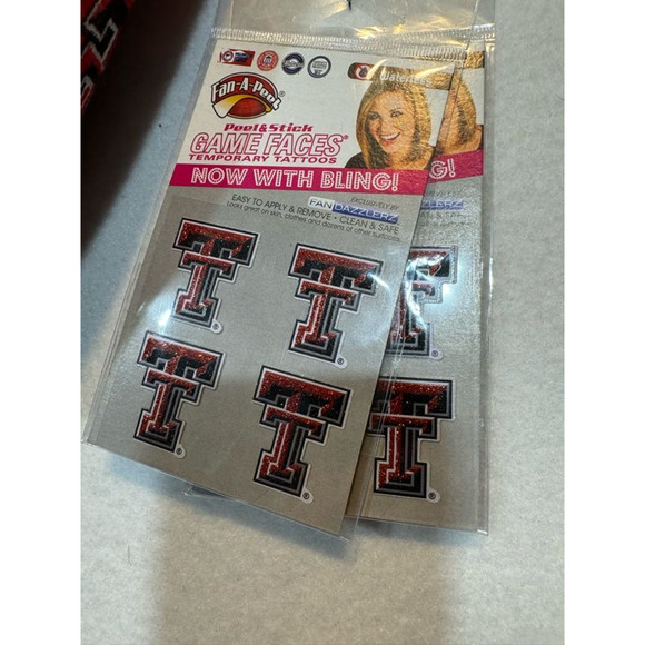 Texas Tech Infinity Scarf + Temp Tattoos Red Riders Spirit Graphic Emerson Stree - Picture 5 of 11